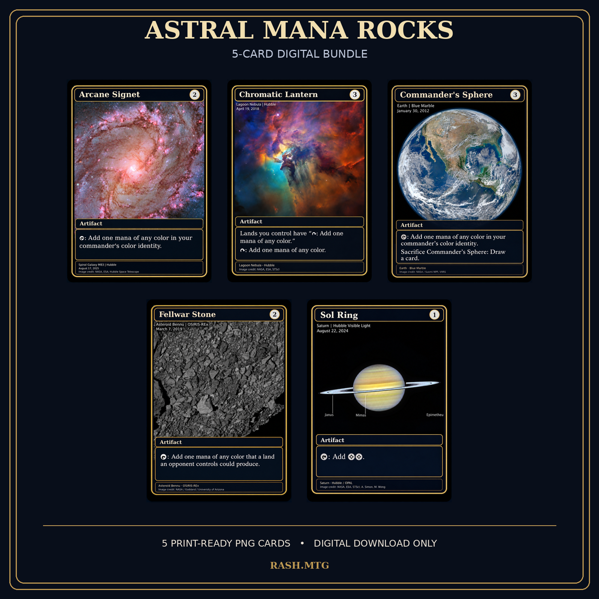 Astral Mana Rocks Bundle: five space-themed MTG digital mana rock cards